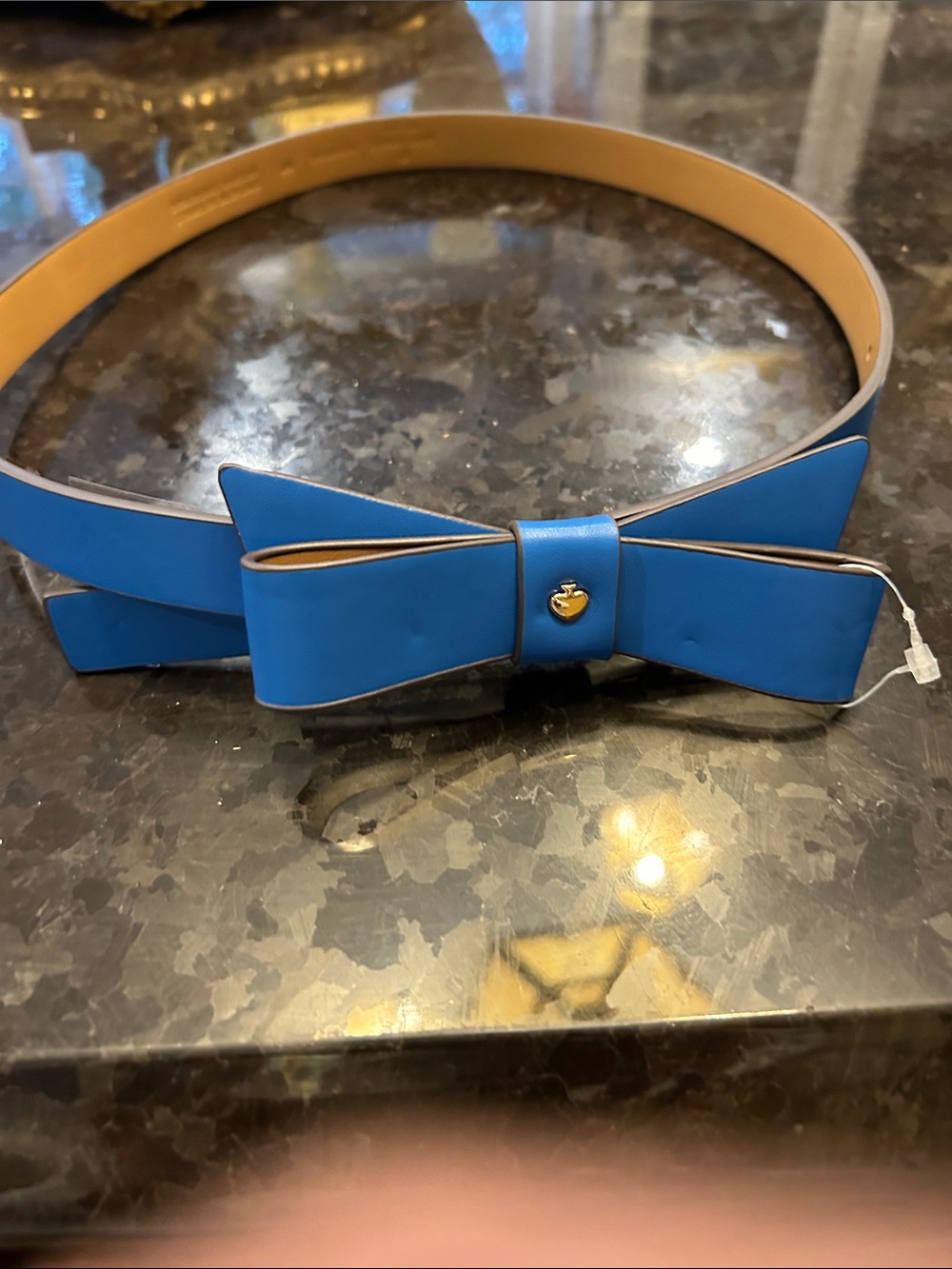 New kate spade Bright Blue Bow Synthetic material Belt with Gold Accent